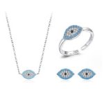 Nazar szimbólumos ezüst ékszer szett nyaklánc gyűrű fülbevaló