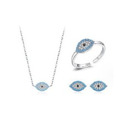   Nazar szimbólumos ezüst ékszer szett nyaklánc gyűrű fülbevaló