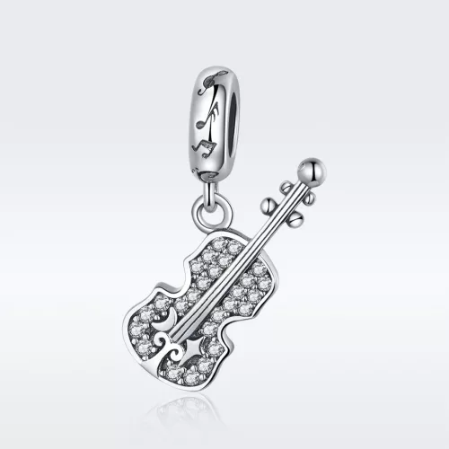 Ezüst Melódia Hegedű Köves Függő Charm Medál