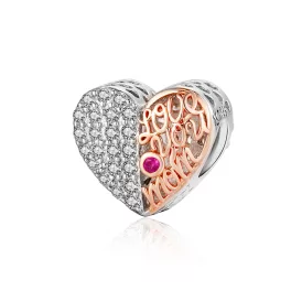   Ezüst Kétszínű Szív Charm "Love You" Felirattal