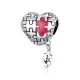 Kirakós szív charm – piros zománcos darabbal, lógó puzzle-elemmel