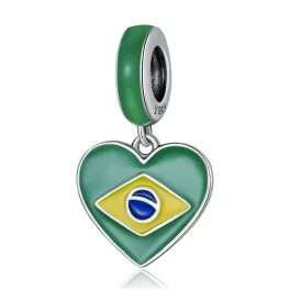 Brazil zászlós szív charm – zöld zománcos függő