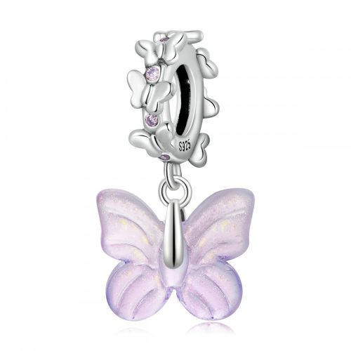 Ezüst függő lila kővel lila pillangó charm