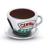 Kávéscsésze charm – retró kávézós zománcbetéttel, csészealjjal