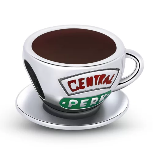 Kávéscsésze charm – retró kávézós zománcbetéttel, csészealjjal