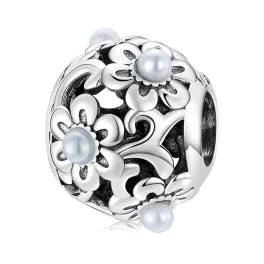 Klasszikus Antik Virágos gömb Ezüst Charm Gyöngyökkel