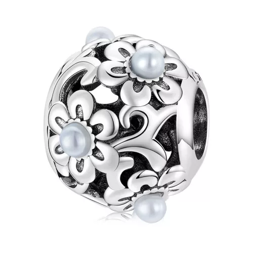 Klasszikus Antik Virágos gömb Ezüst Charm Gyöngyökkel
