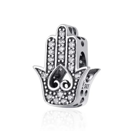 Hamsa kéz (Fatima keze) ezüst charm cirkóniákkal