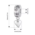 Függő szíves apró köves kapcsos ezüst spacer charm