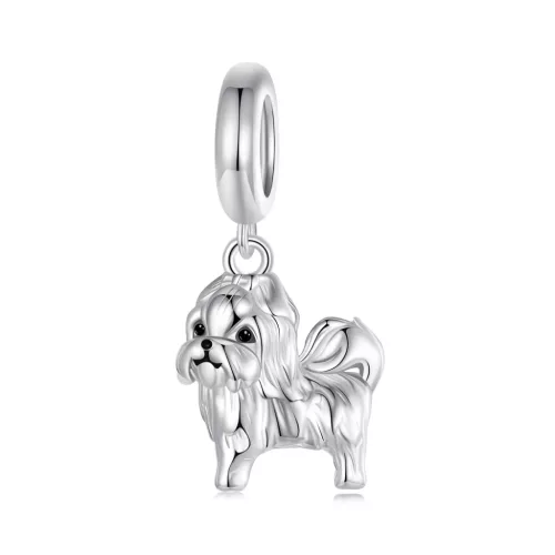 Shih tzu charm – fehérarany bevonatú, hosszú szőrű kiskutya függő