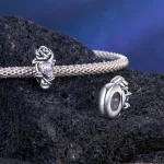 Június Világoslila köves Levendula Rózsa Szíve ezüst charm