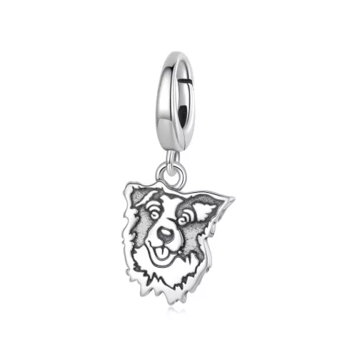 Border collie charm – patentkapcsos függő, oxidált részletekkel