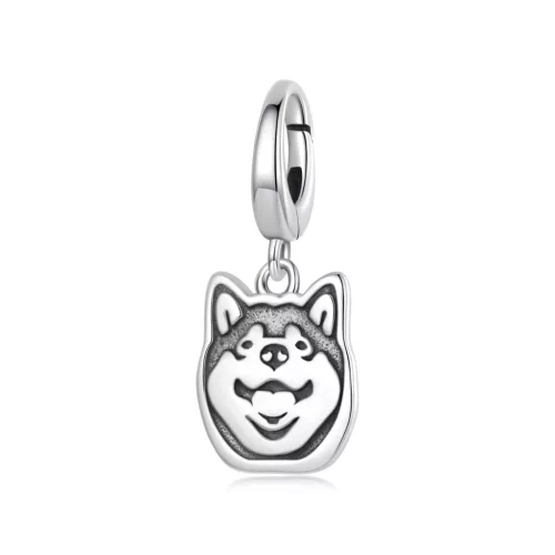 Husky charm – mosolygó kutyafej, patentkapcsos függő
