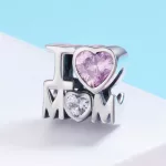 I Love Mom charm – rózsaszín és fehér szív alakú cirkóniával