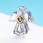 Őrangyal ezüst charm arany szívvel