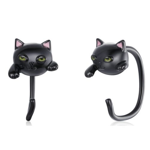 Szerencsehozó fekete macskás ezüst fülbevaló