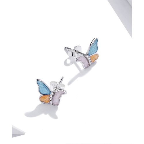Színes pillangó ezüst fülbevaló