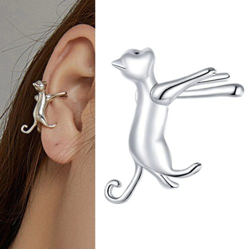 Ölelő cica ezüst fülgyűrű