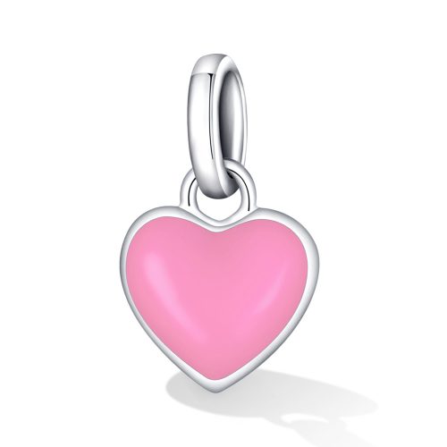 Serenity rózsaszínre színezett ezüst szív függő charm