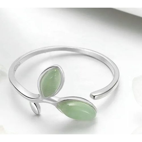 Zöld leveles Méret nélküli ezüst gyűrű