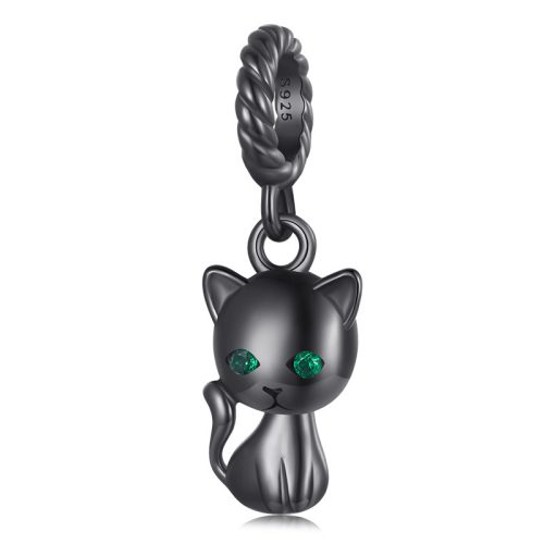 Zöld szemű fekete cica függő charm