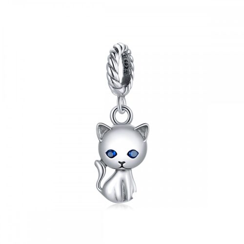 Ezüst kékszemű macska charm
