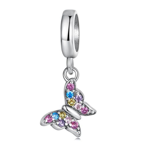 Színes kövekkel díszített pillangó ezüst függő charm