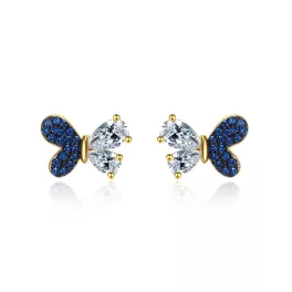 Fele kék fele színtelen pillangó ezüst fülbevaló