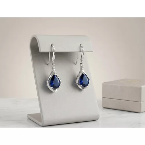 Éjkék Kristálycsepp Ezüst Fülbevaló