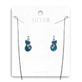 Kék Doromboló Cicás Áthúzós Ezüst Fülbevaló