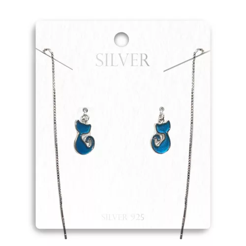 Kék Doromboló Cicás Áthúzós Ezüst Fülbevaló