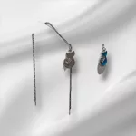 Kék Doromboló Cicás Áthúzós Ezüst Fülbevaló