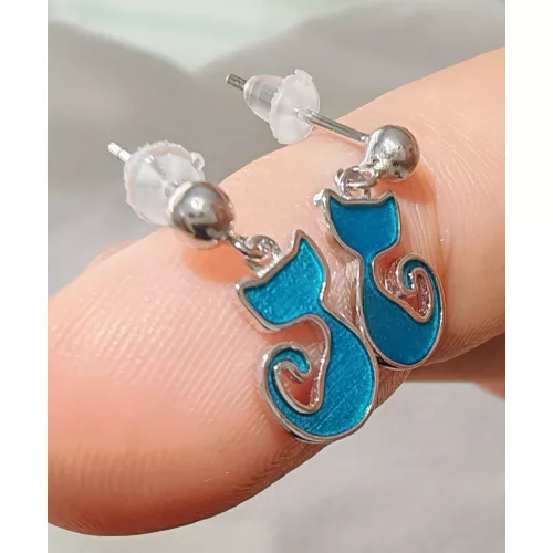 Kobaltkék Cica Pajtás Ezüst Fülbevaló Szilikon Véggel