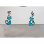 Kobaltkék Cica Pajtás Ezüst Fülbevaló Szilikon Véggel