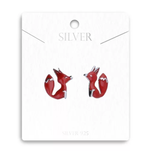 Ravaszdi Vörös Róka Ezüst Fülbevaló Szilikon Véggel