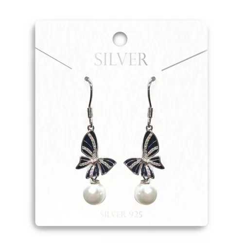 Táncoló Pillangó gyönggyel Ezüst Fülbevaló akasztós