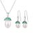 Gyöngyös ezüst tónusú szett zöld köves levéllel: Egy ezüst színű nyaklánc és lógós fülbeval