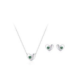   Zöld köves szív medálos ezüst ékszer szett nyaklánc fülbevalóval