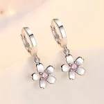 Sakura Ragyogás Ezüst Karika felfüggesztéíű Fülbevaló rózsaszín kővel