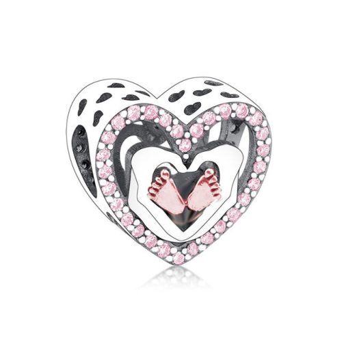 Kislány Babatappancsok szív alakú ezüst charm