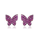 Rózsaszín köves pillangó ezüst fülbevaló bedugós