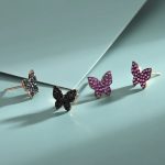 Rózsaszín köves pillangó ezüst fülbevaló bedugós