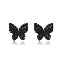 Fekete köves pillangó ezüst fülbevaló bedugós
